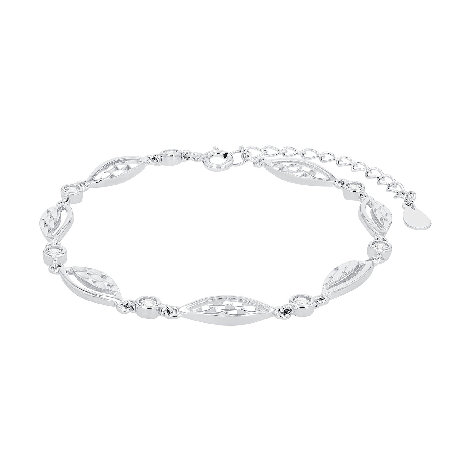 Silverarmband, länk med fasetterade ovaler och stenar - 16–20 cm