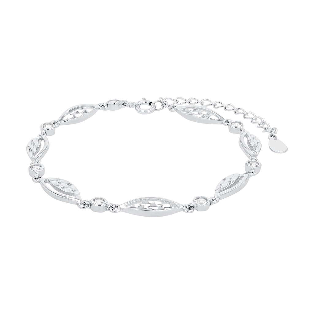 Silverarmband, länk med fasetterade ovaler och stenar - 16–20 cm