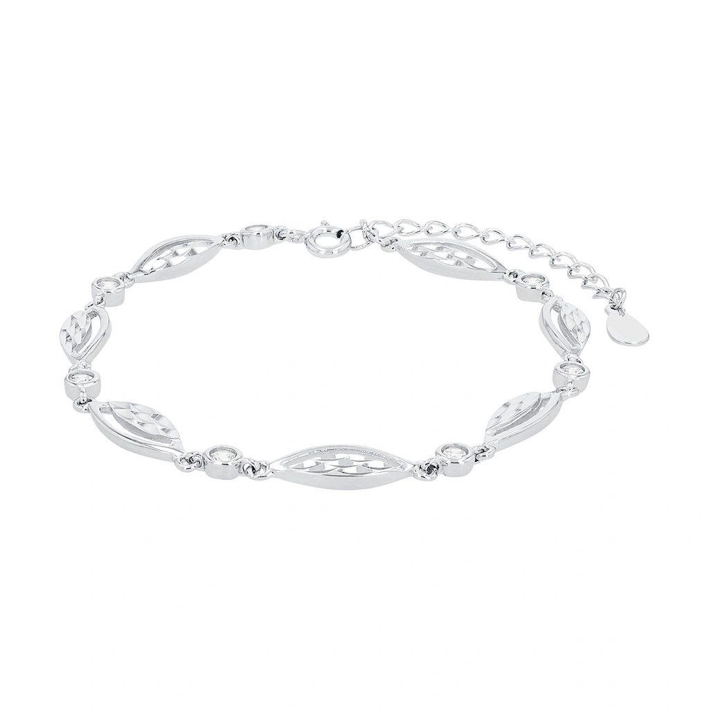 Silverarmband, länk med fasetterade ovaler och stenar - 16–20 cm