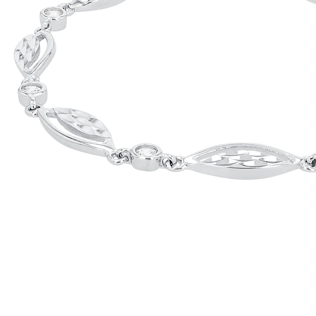 Silverarmband, länk med fasetterade ovaler och stenar - 16–20 cm