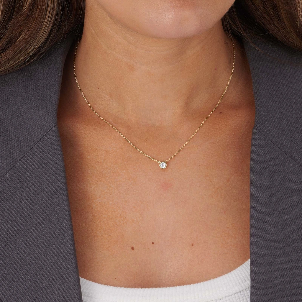 Guldpläterat silverhalsband, solitär vit Kubisk Zirkonia - 42+3cm