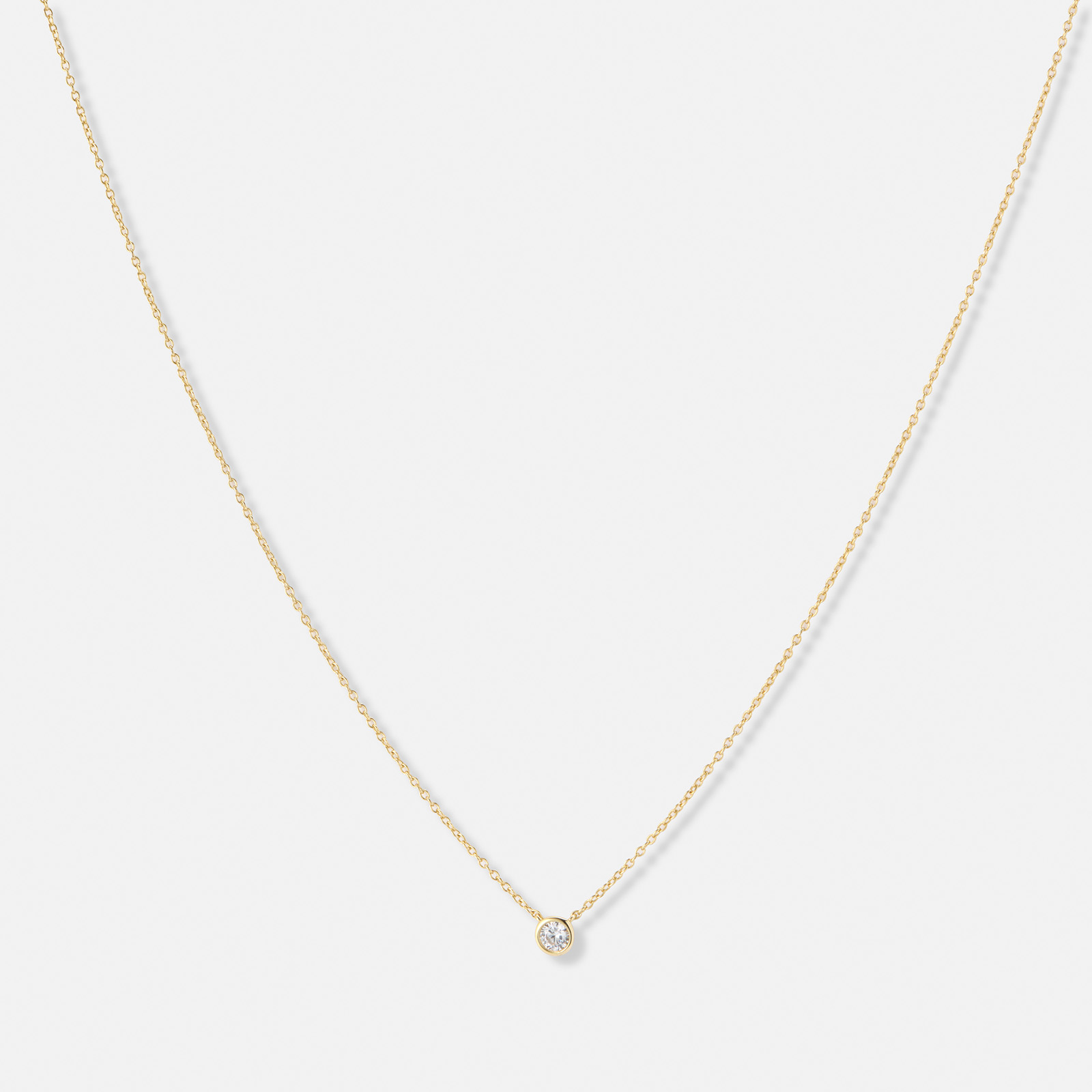 Guldpläterat silverhalsband, solitär vit Kubisk Zirkonia - 42+3cm