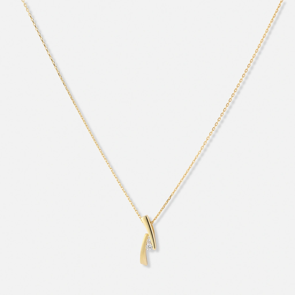 Guldpläterat silverhalsband, matt & blankt hänge med vita stenar - 42+3cm