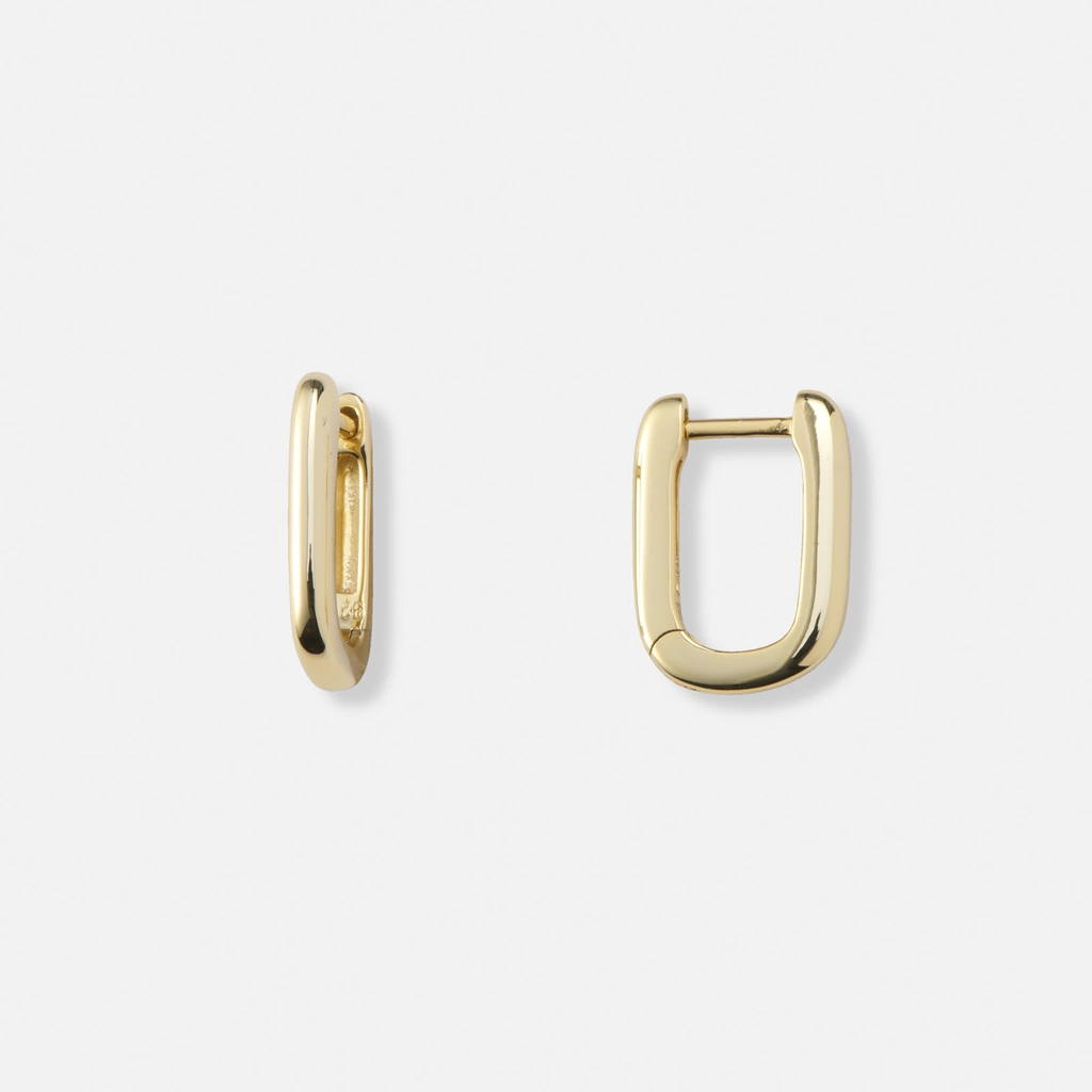 Guldpläterade silverörhängen, rektangulära hoops - 10x14mm