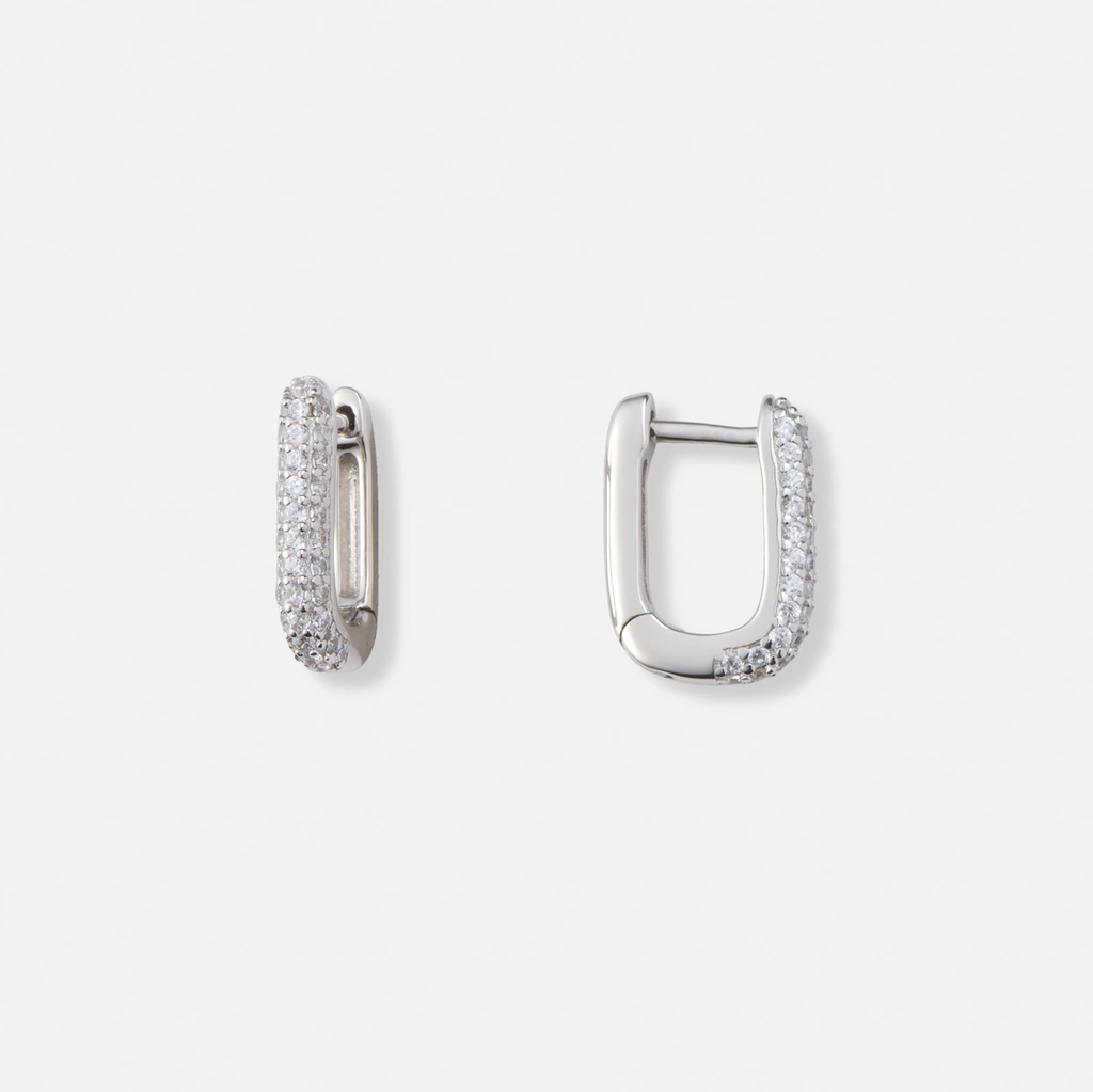 Silverörhängen, rektangulära hoops m stenar - 10x14mm