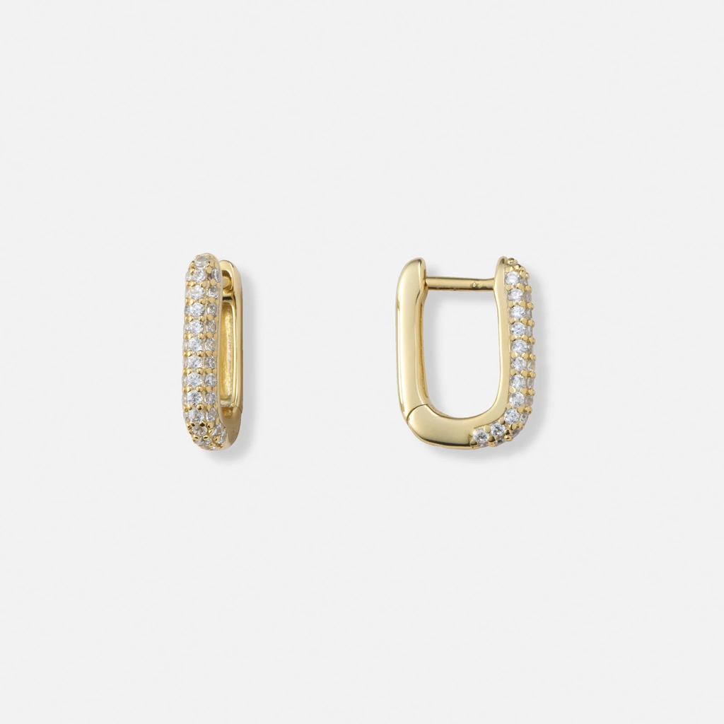 Guldpläterade silverörhängen, rektangulära hoops m stenar - 10x14mm