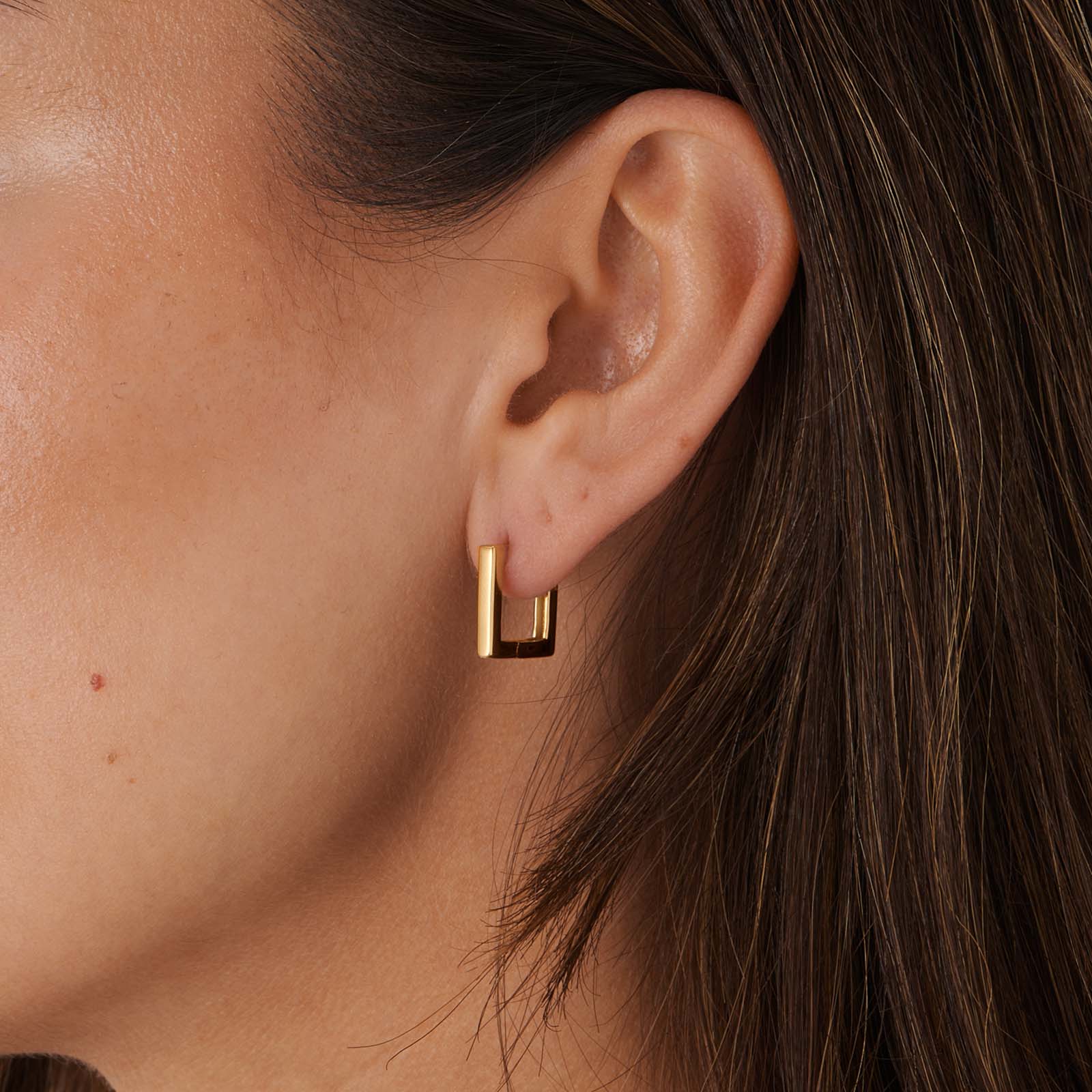 Guldpläterade silverörhängen, fyrkantiga hoops - 14mm