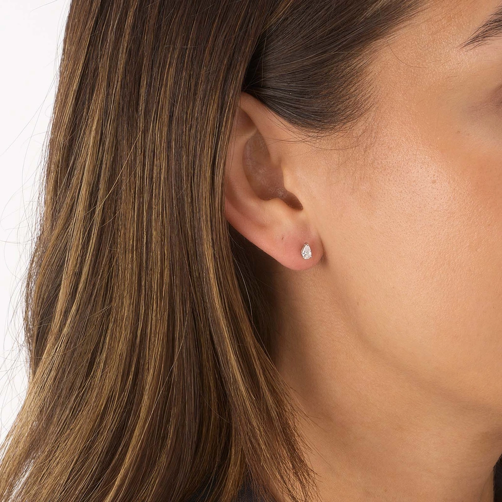 Silverörhängen, studs droppformad Kubisk Zirkonia - 5x3mm