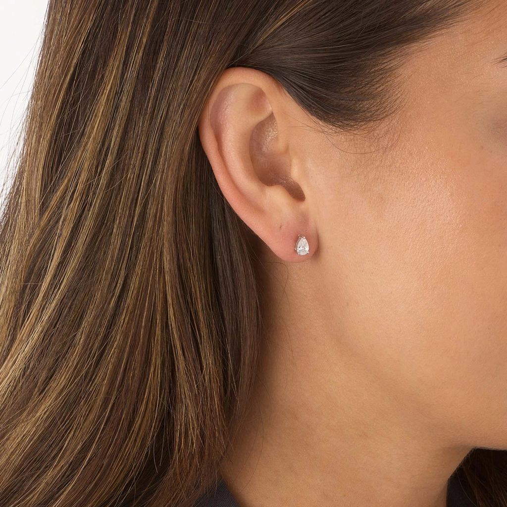 Silverörhängen, studs droppformad Kubisk Zirkonia - 6x4mm