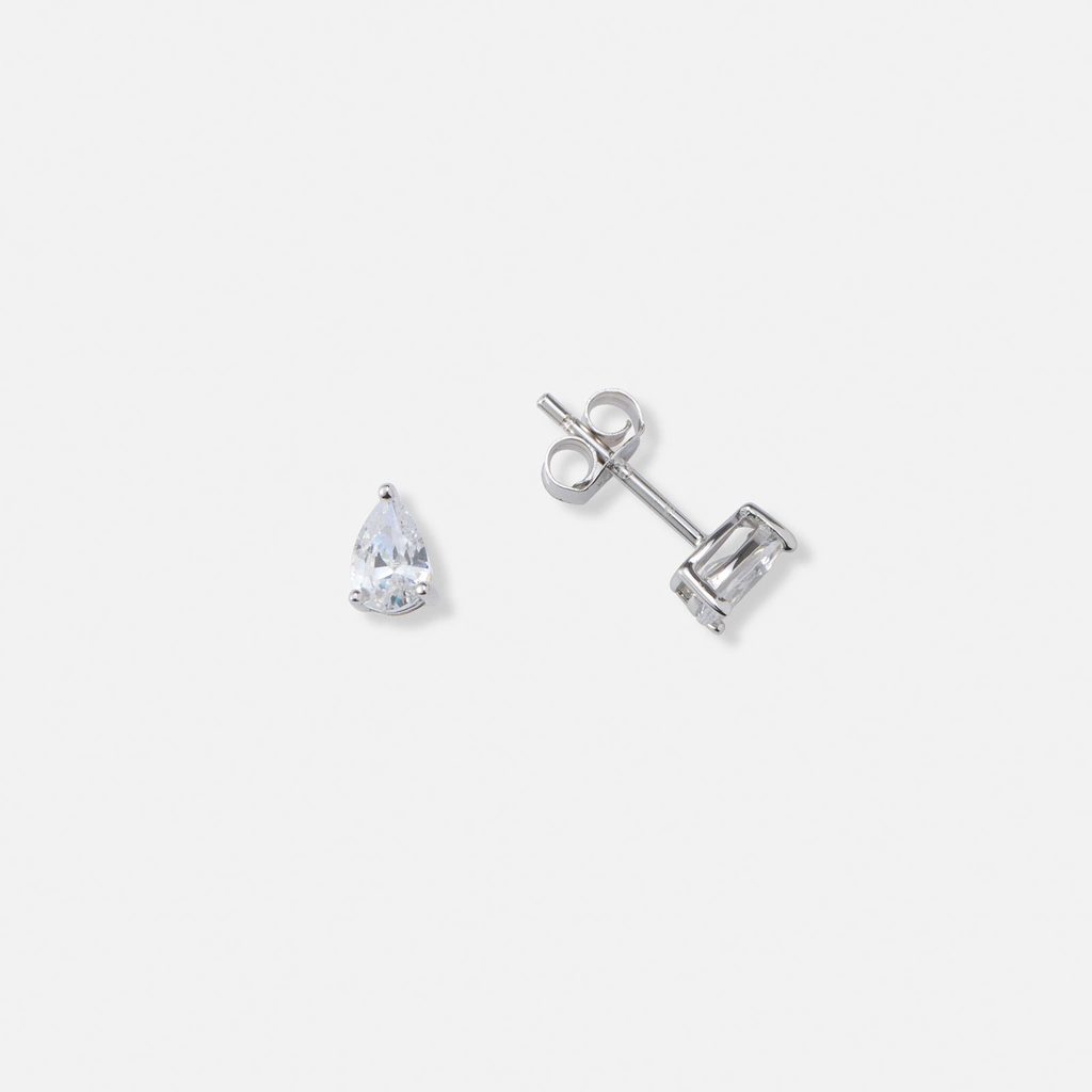 Silverörhängen, studs droppformad Kubisk Zirkonia - 6x4mm