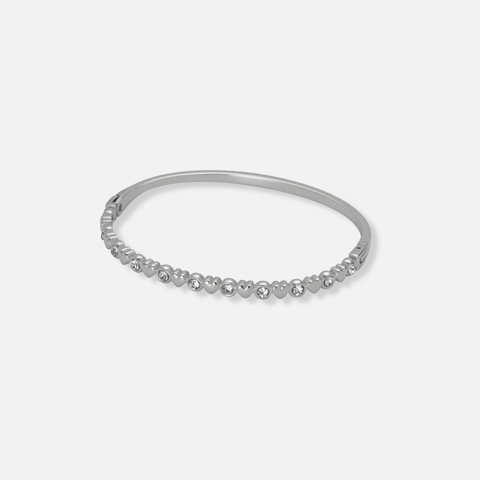 Stålarmband, bangle med hjärtan och stenar - 61mm omkrets
