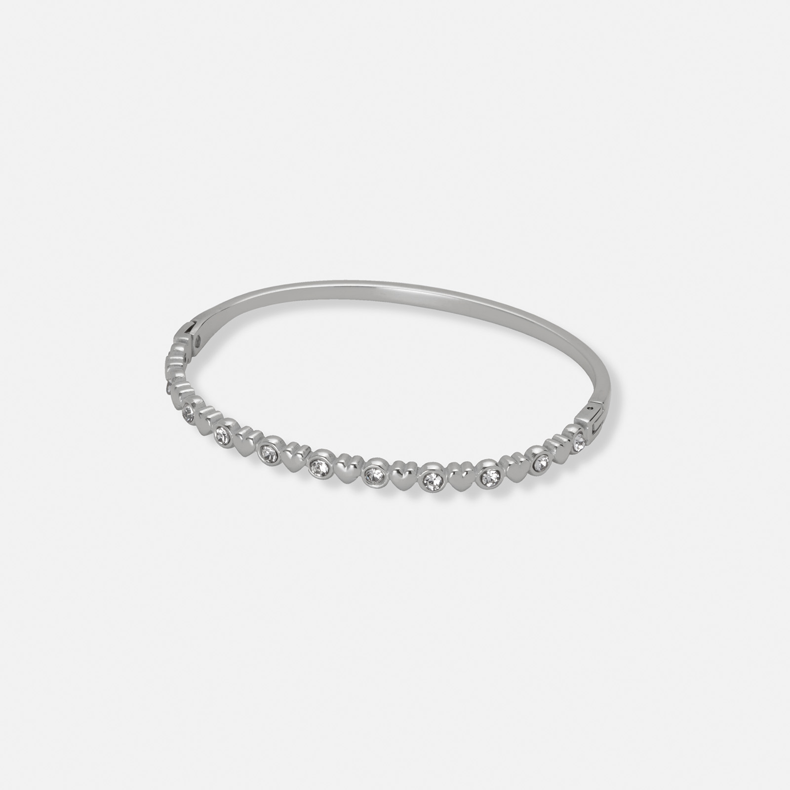 Stålarmband, bangle med hjärtan och stenar - 61mm omkrets