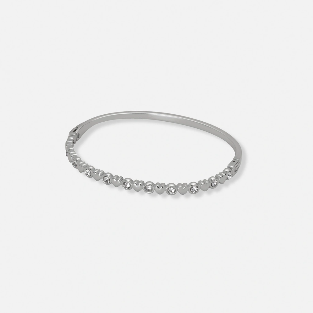 Stålarmband, bangle med hjärtan och stenar - 61mm omkrets
