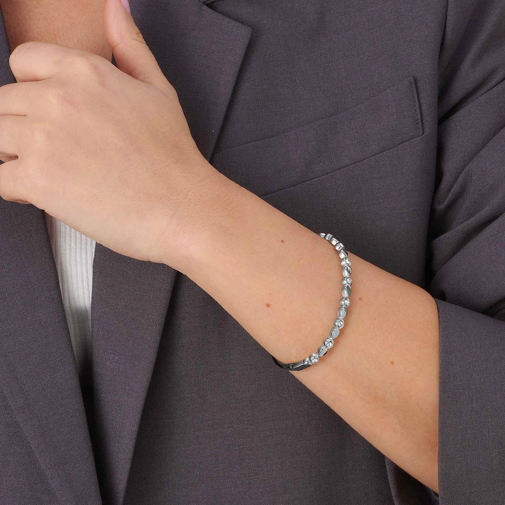 Stålarmband, bangle med droppar och stenar