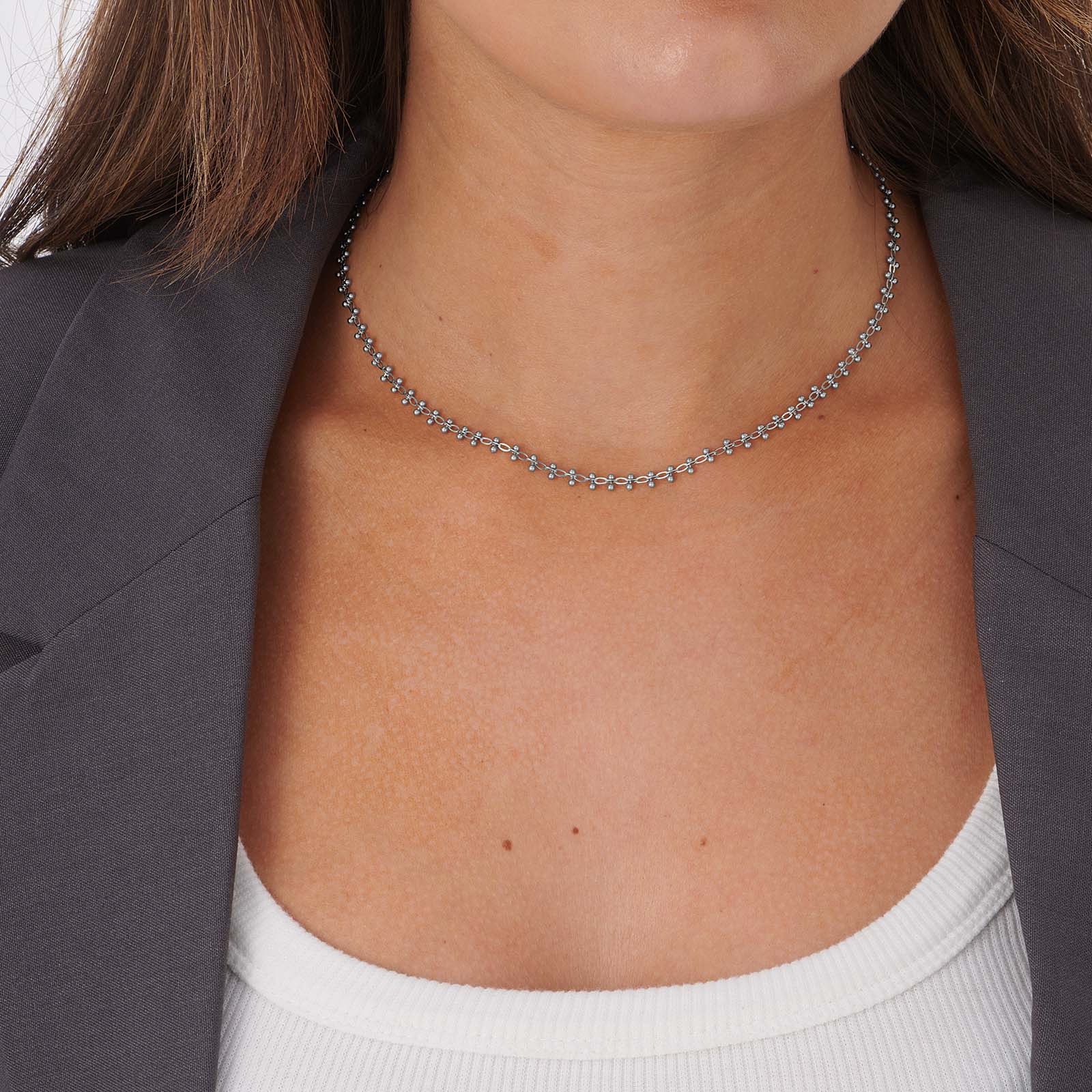 Stålhalsband, länk med kulor - 40+5cm