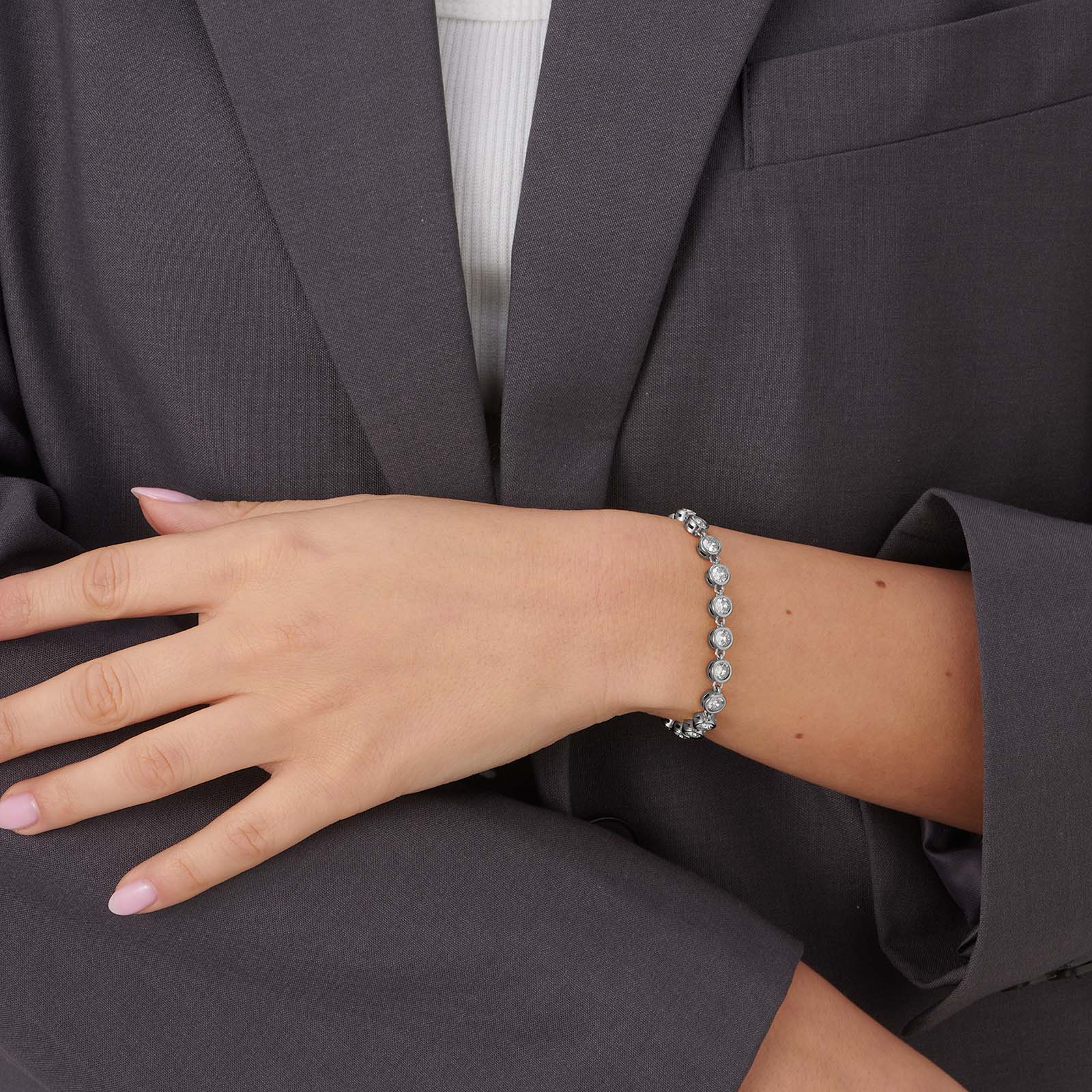 Stålarmband med runda Kubisk Zirkonia - 17,5cm