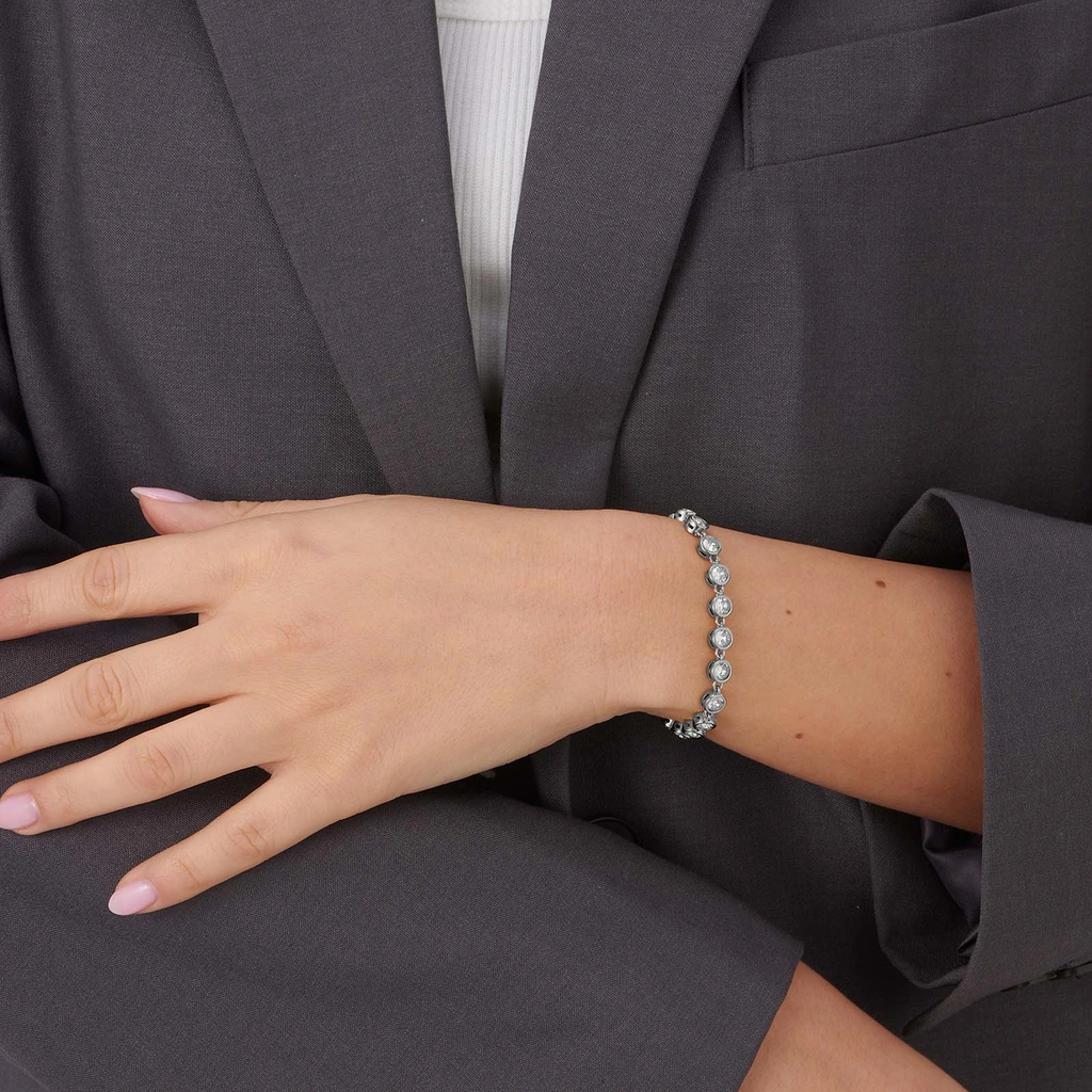 Stålarmband med runda Kubisk Zirkonia - 17,5cm