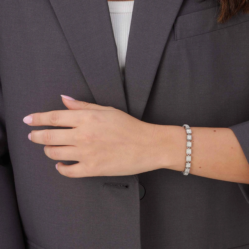 Stålarmband med kvadratiska Kubisk Zirkonia - 17,5cm