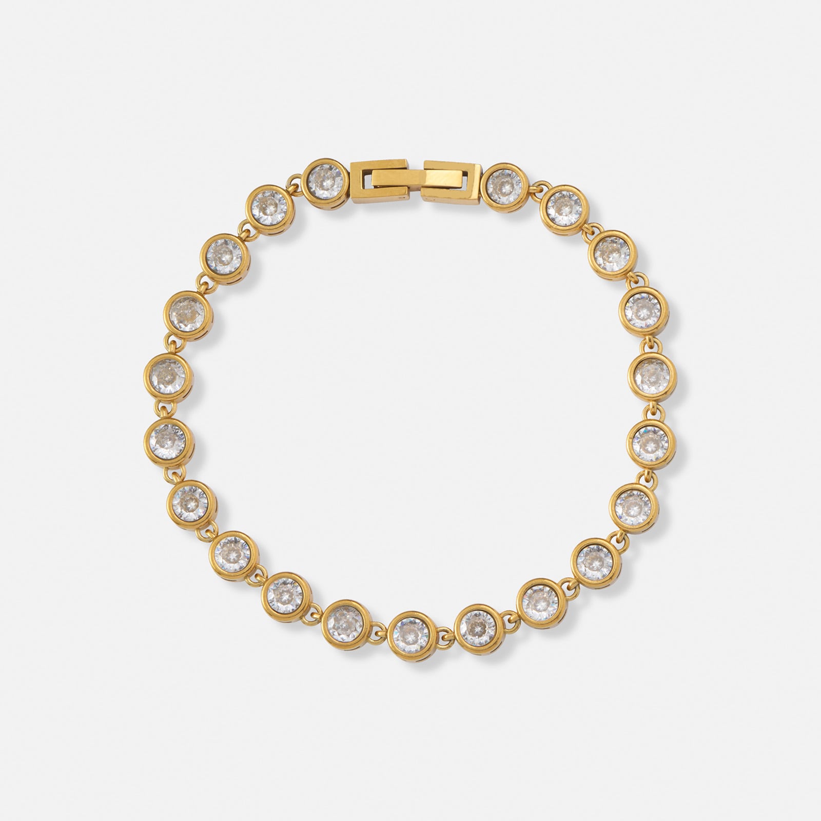 Guldpläterat stålarmband med runda Kubisk Zirkonia - 17,5cm