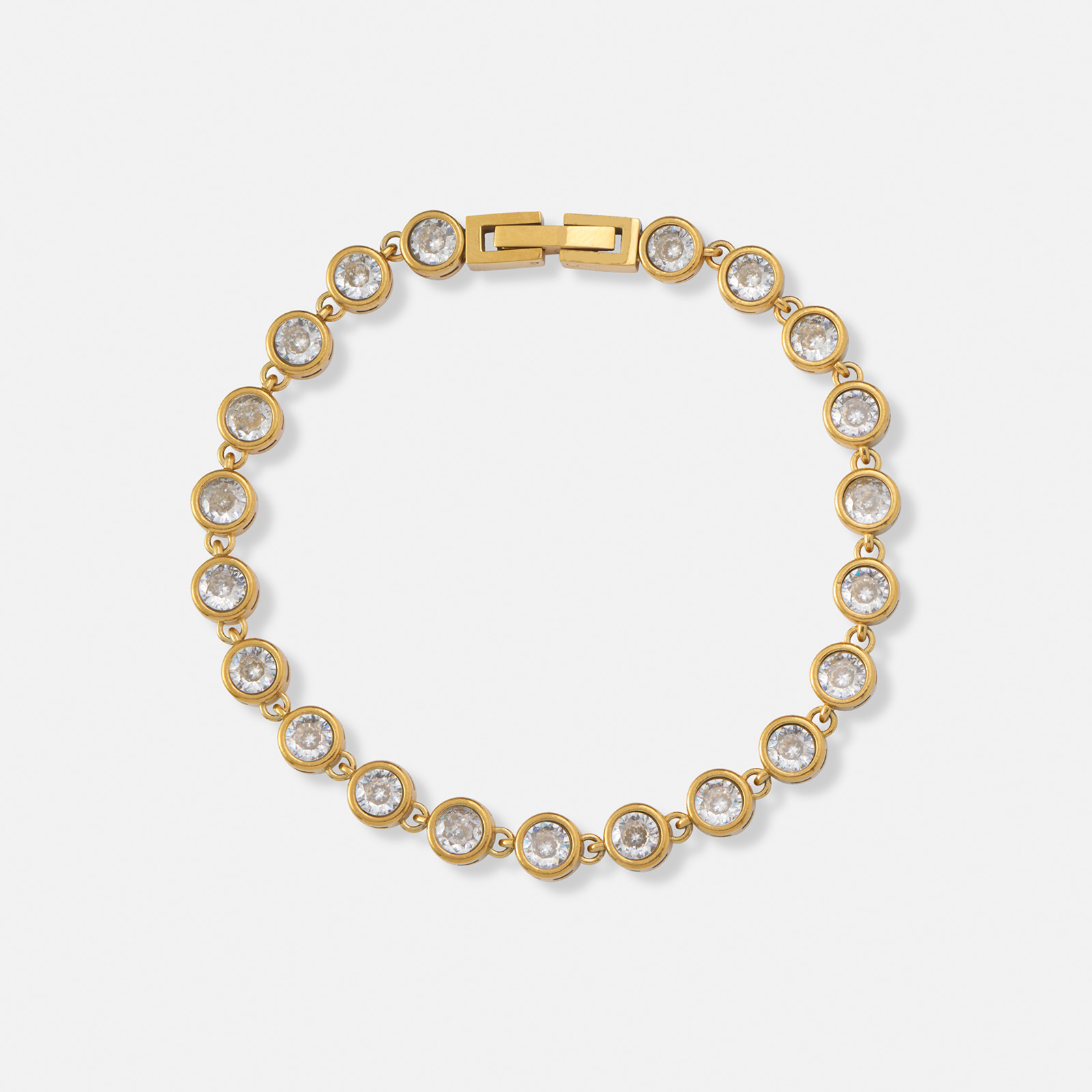 Guldpläterat stålarmband med runda Kubisk Zirkonia - 17,5cm