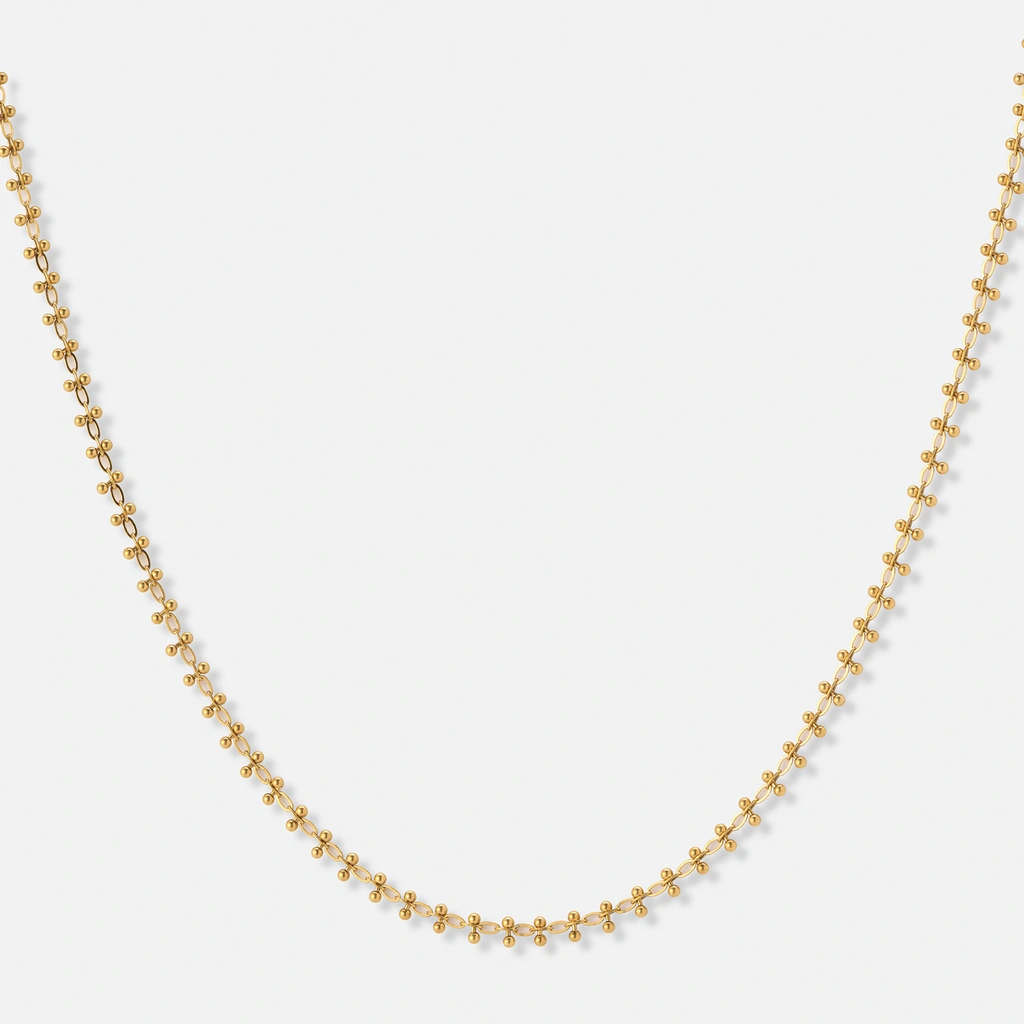 Guldpläterat stålhalsband, länk med kulor - 40+5cm