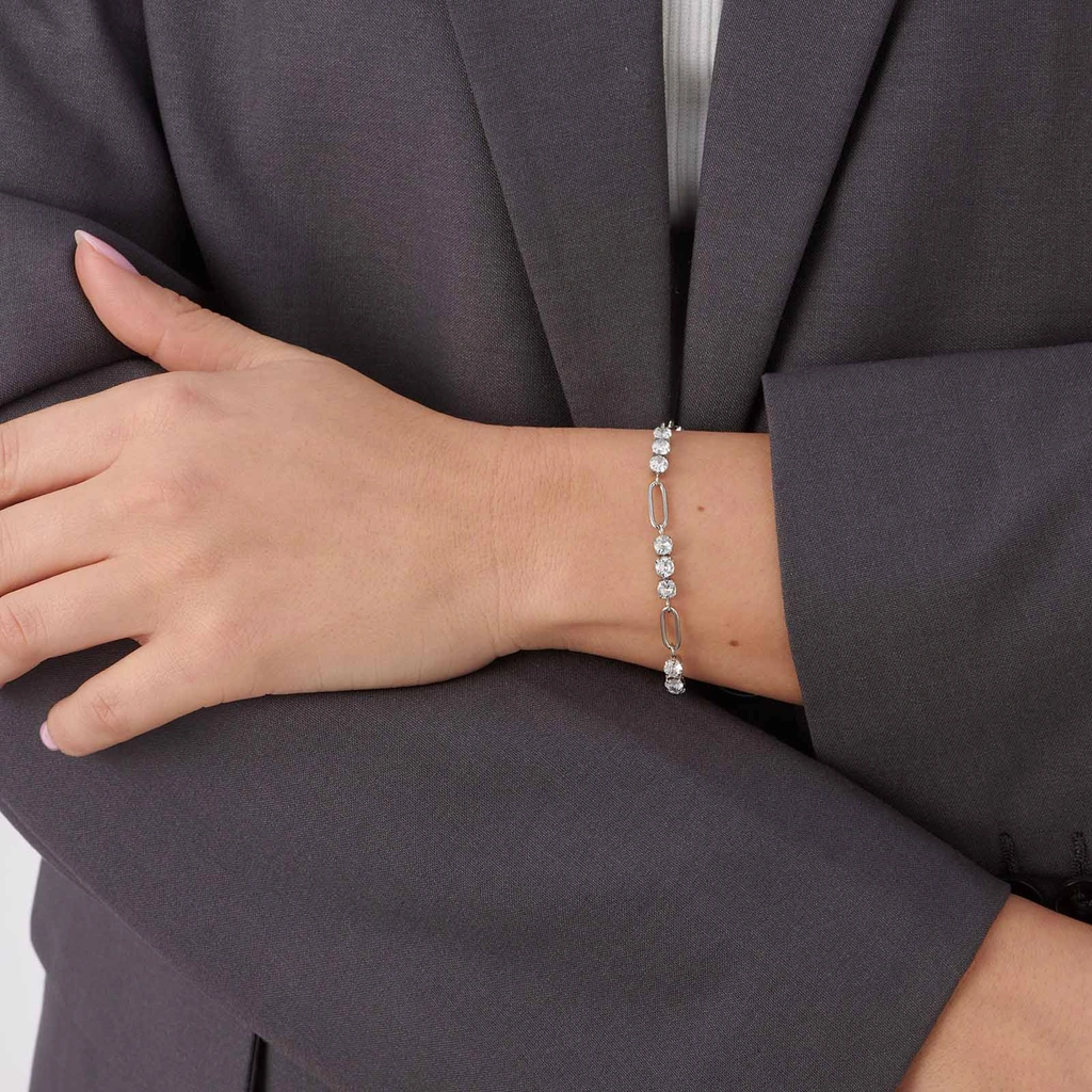 Stålarmband med öglor och Kubisk Zirkonia - 16,5+3cm