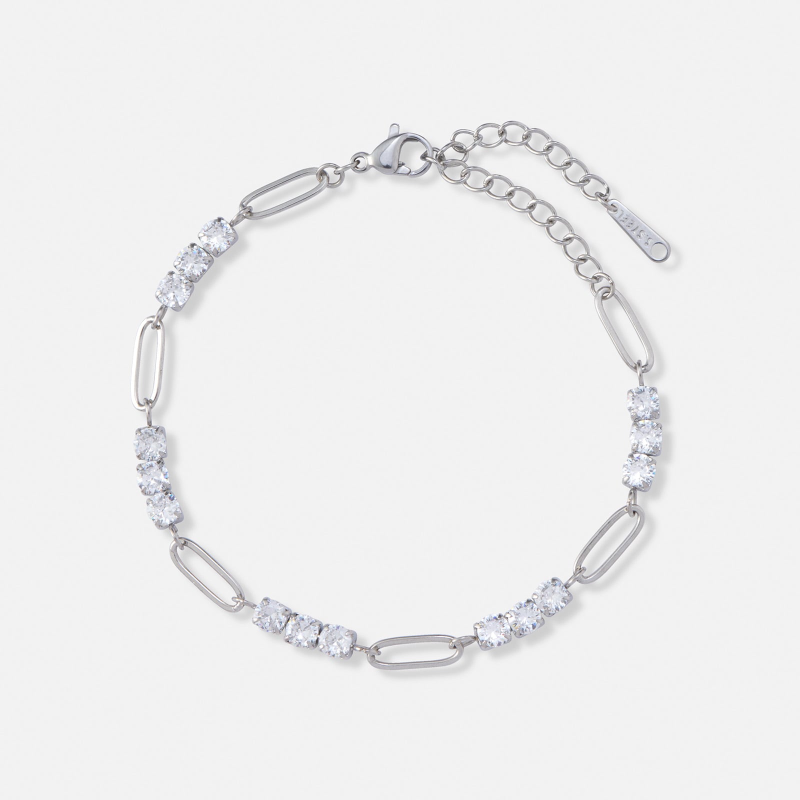 Stålarmband med öglor och Kubisk Zirkonia - 16,5+3cm