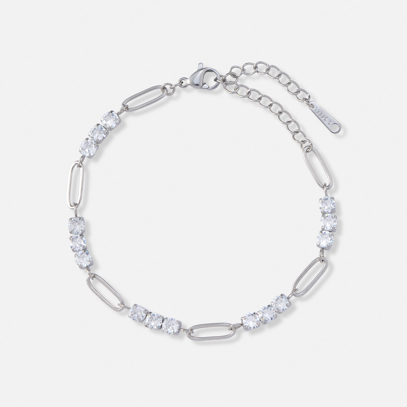 Stålarmband med öglor och Kubisk Zirkonia - 16,5+3cm