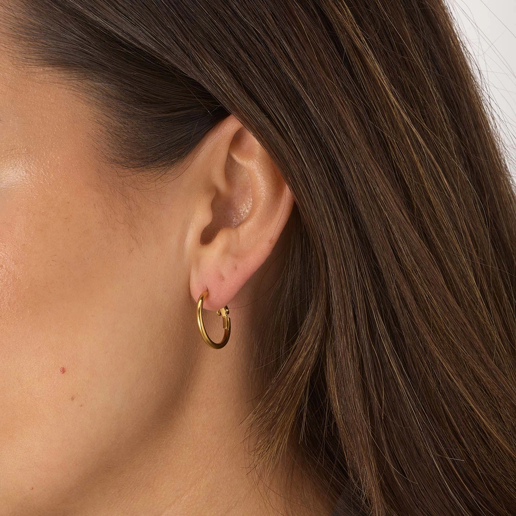 Guldpläterade stålörhängen, runda hoops - 20mm