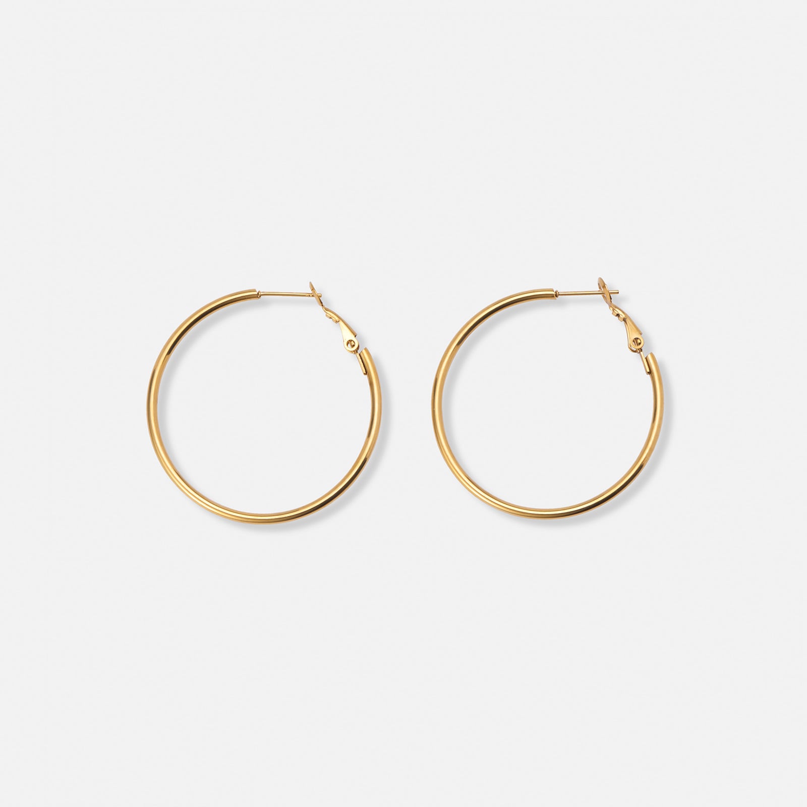 Guldpläterade stålörhängen, runda hoops - 40mm