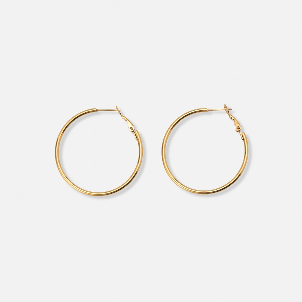 Guldpläterade stålörhängen, runda hoops - 40mm