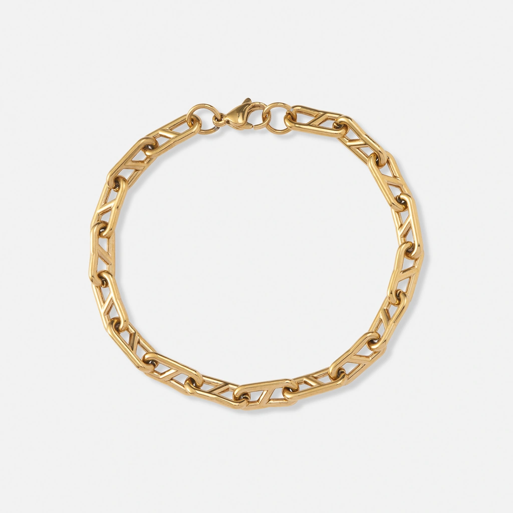 Guldpläterat stålarmband ankarlänk - 21,5cm