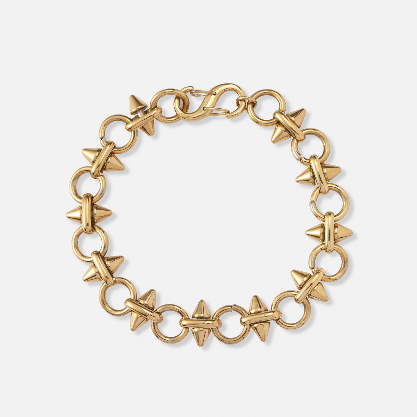 Guldpläterat stålarmband med nitar och ringar - 22cm