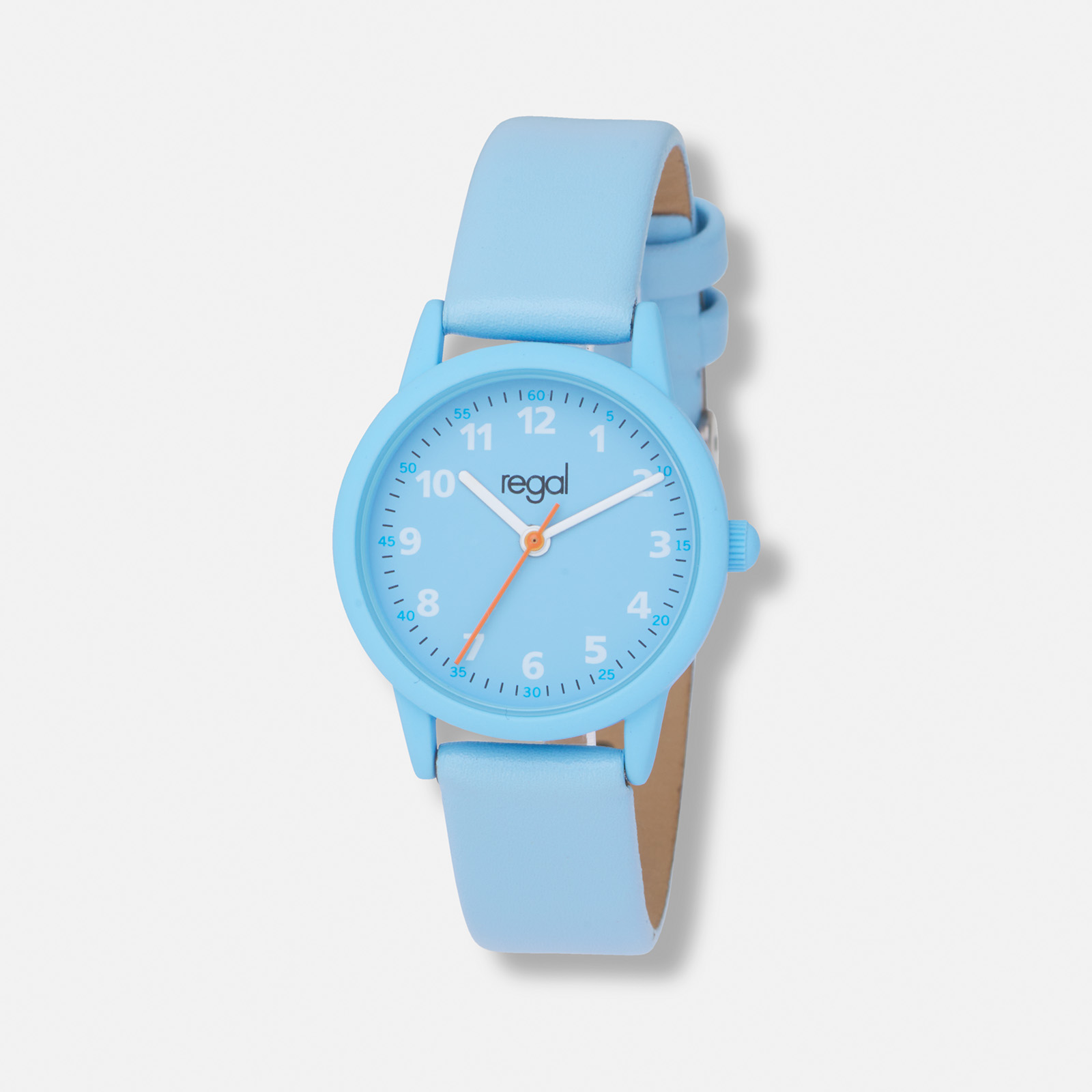 Regal barnklocka, ljusblå tavla & band - 28mm
