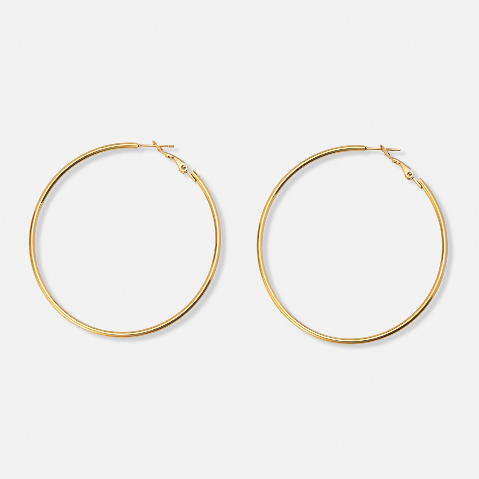 Guldpläterade stålörhängen, runda hoops - 60mm