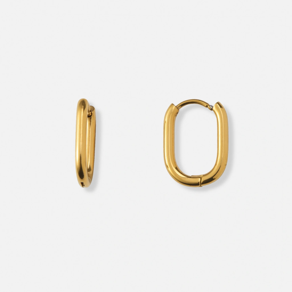 Guldpläterade stålörhängen, ovala hoops - 11x15mm