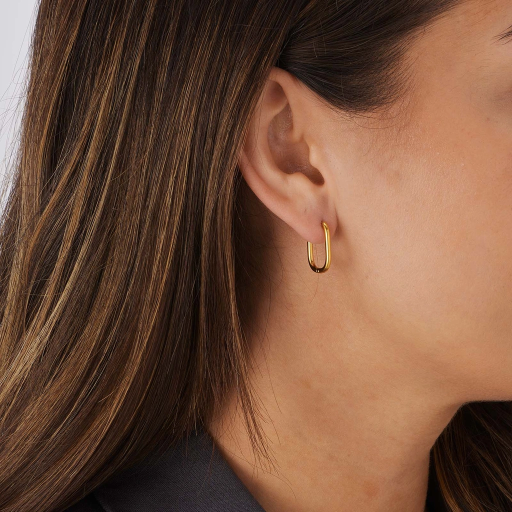 Guldpläterade stålörhängen, ovala hoops - 12x18mm