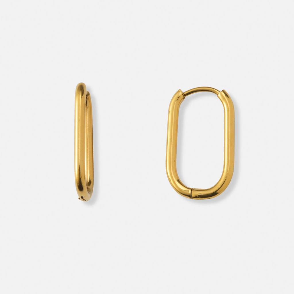 Guldpläterade stålörhängen, ovala hoops - 12x21mm
