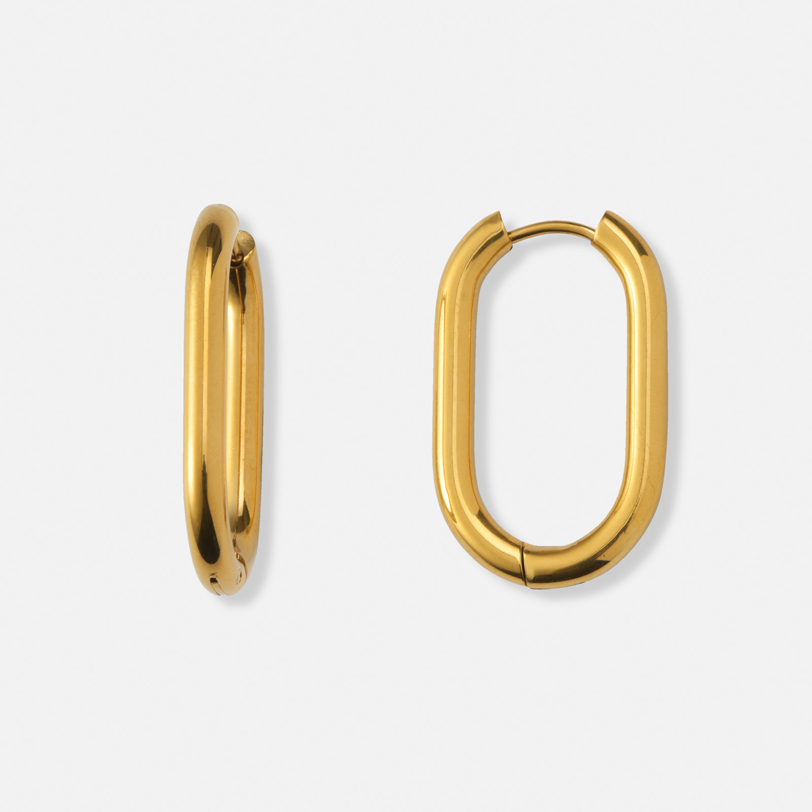 Guldpläterade stålörhängen, ovala hoops - 16x26mm