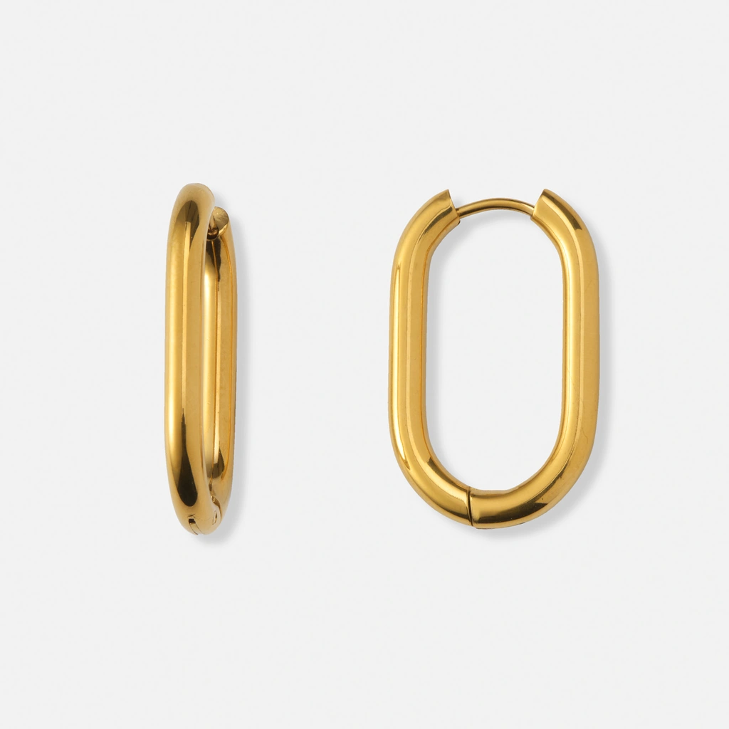 Guldpläterade stålörhängen, ovala hoops - 16x26mm