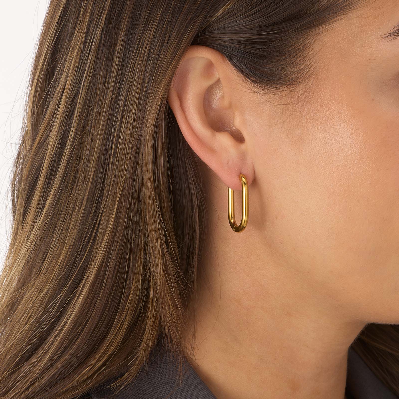 Guldpläterade stålörhängen, ovala hoops - 16x26mm