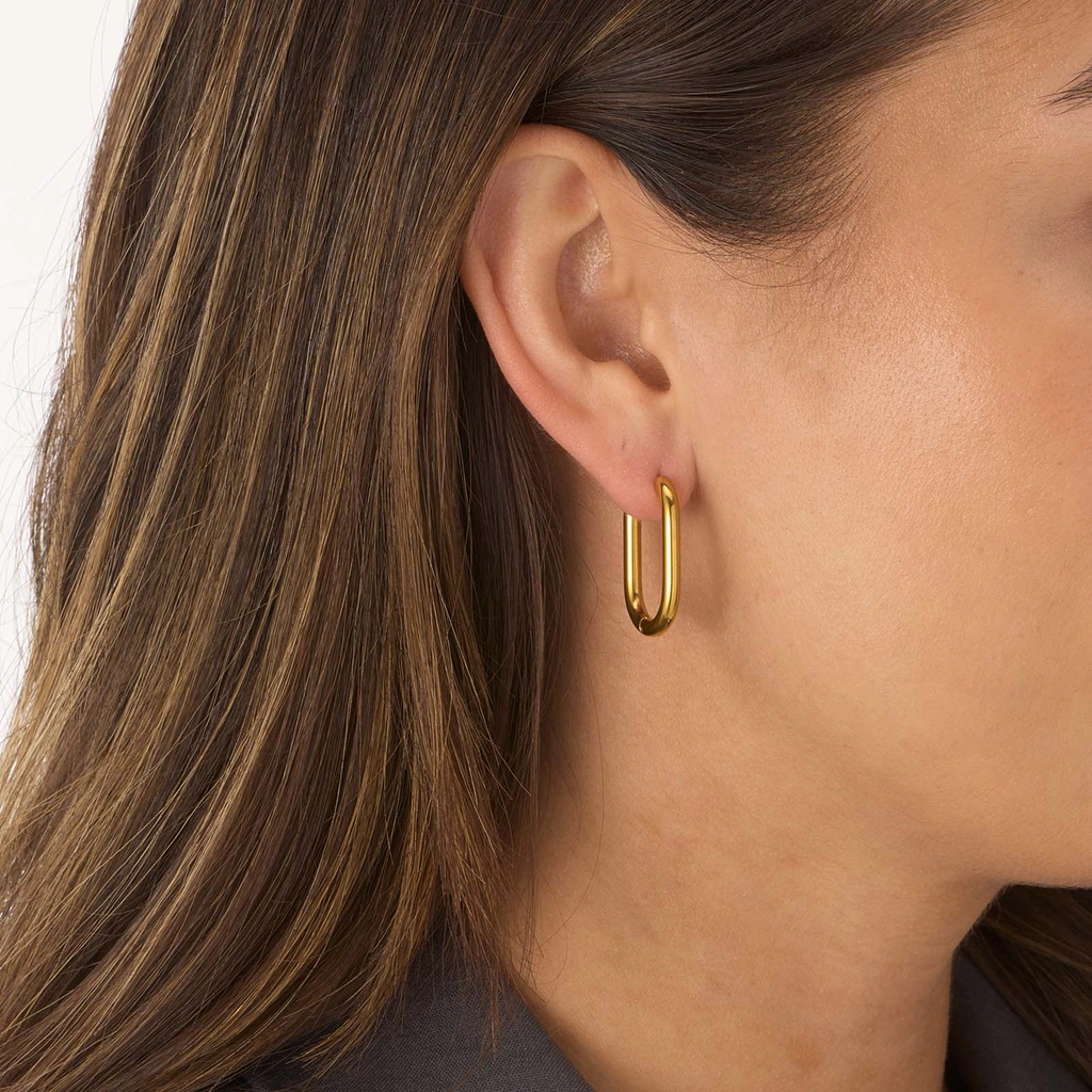 Guldpläterade stålörhängen, ovala hoops - 16x26mm