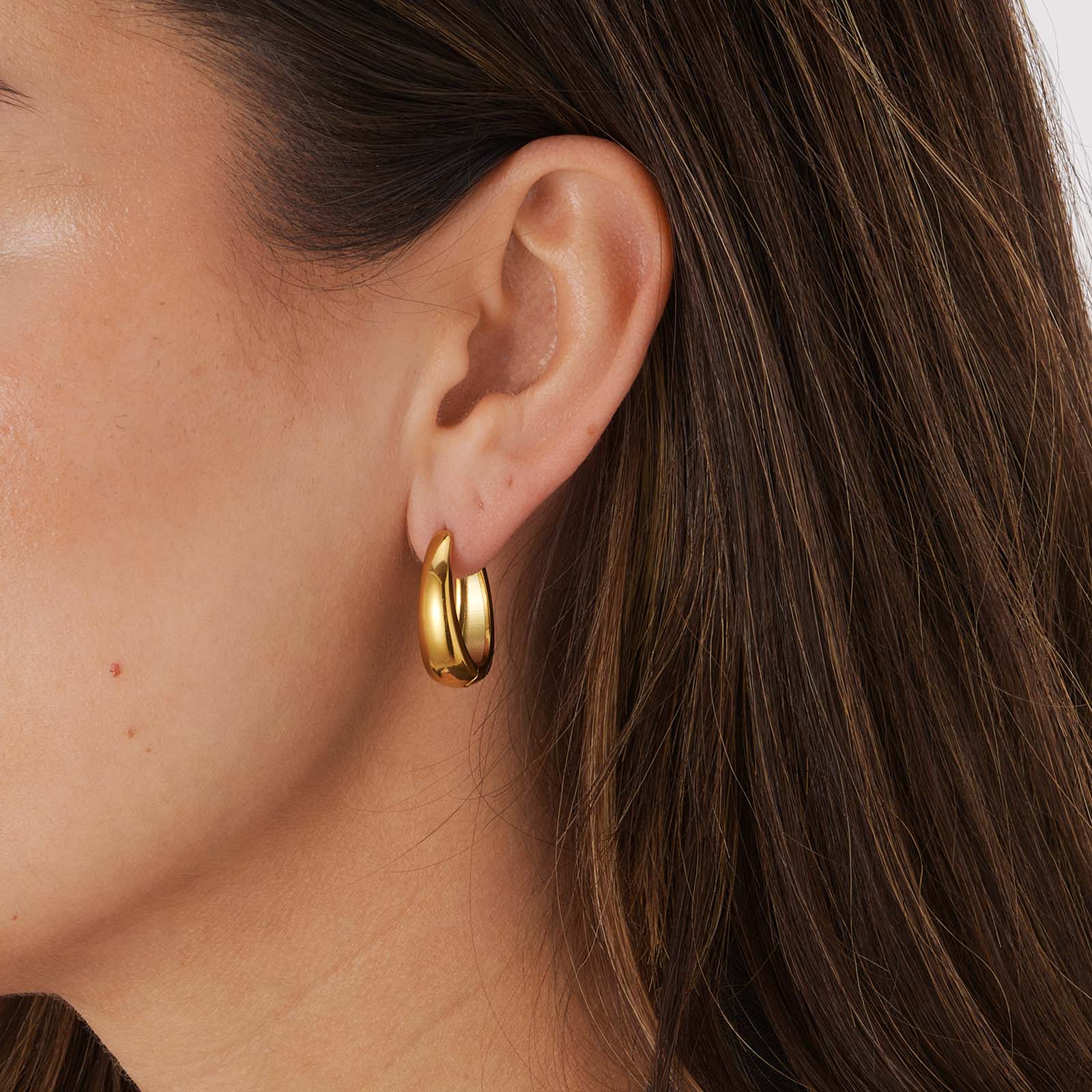 Guldpläterade stålörhängen, ovala docerade hoops - 22x17mm