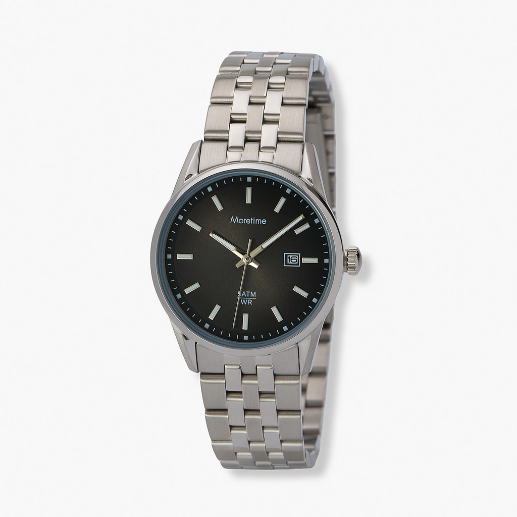 Moretime damklocka - metallband, stål/svart, 27mm