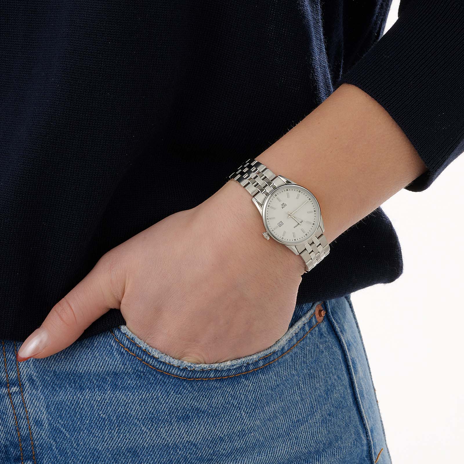 Moretime damklocka - metallband, stål/silver, 27mm