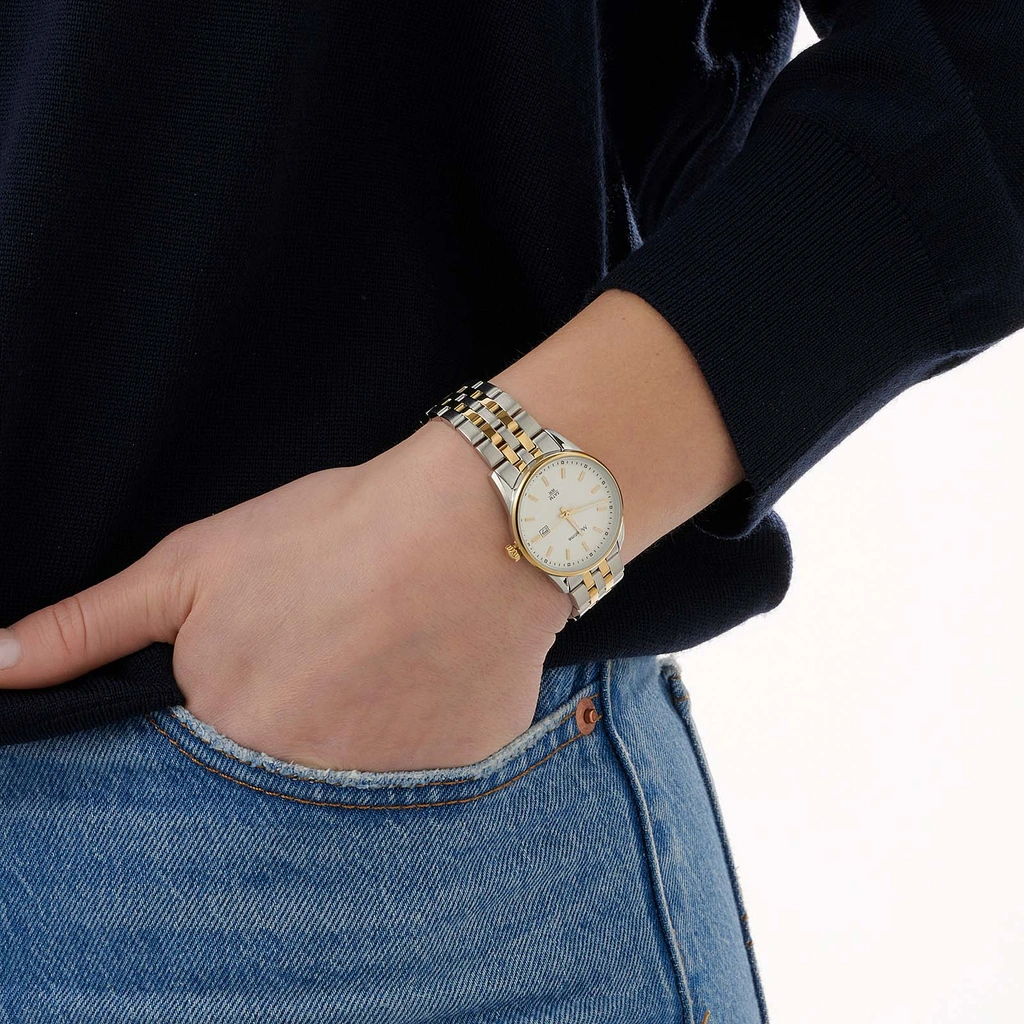 Moretime damklocka - metallband, stål/bicolor, 27mm