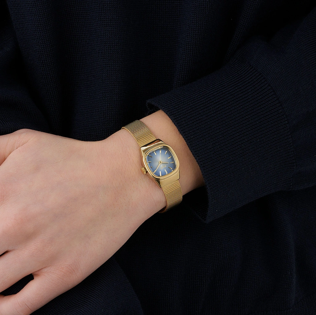 Regal damklocka retro, guld/blå - 21 mm