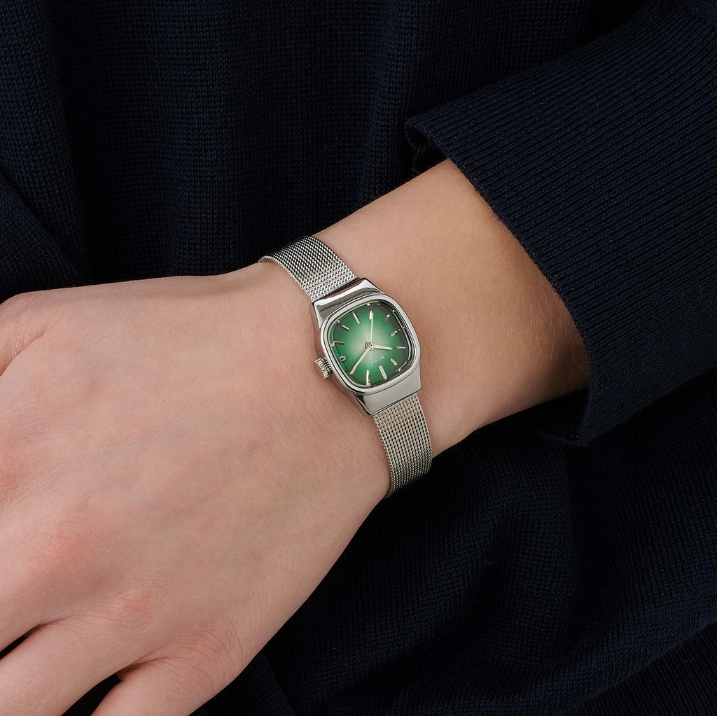 Regal damklocka retro, silver/grön - 21 mm