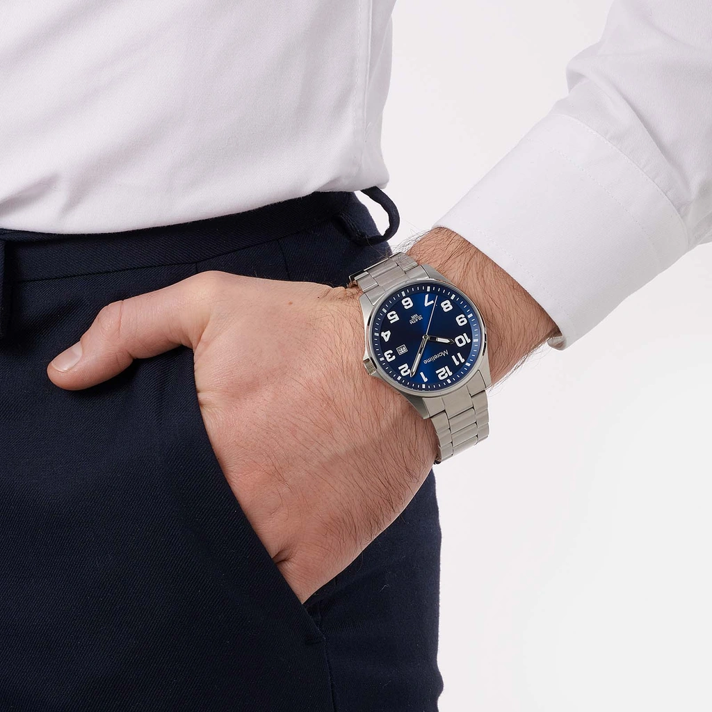 Moretime herrklocka metallband stål/blå - 42 mm