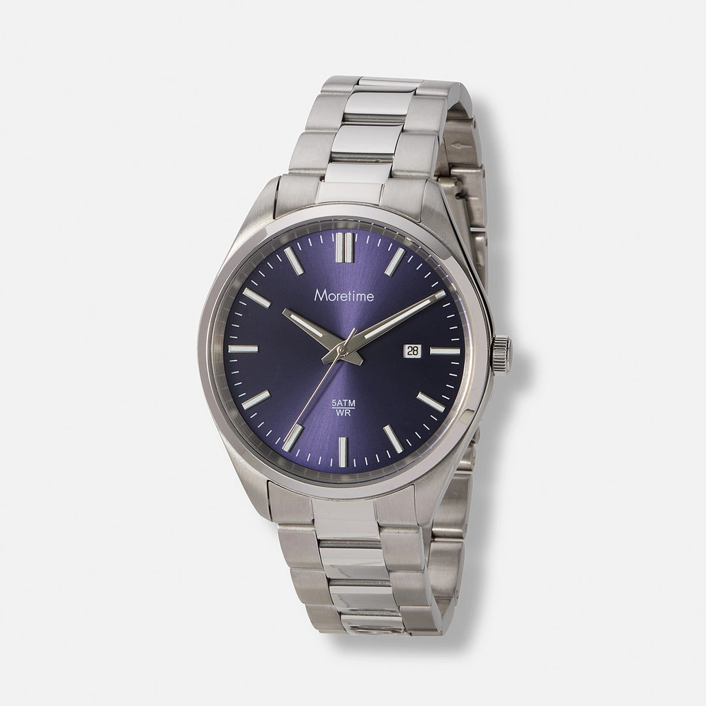 Moretime herrklocka metallband stål/blå - 40 mm